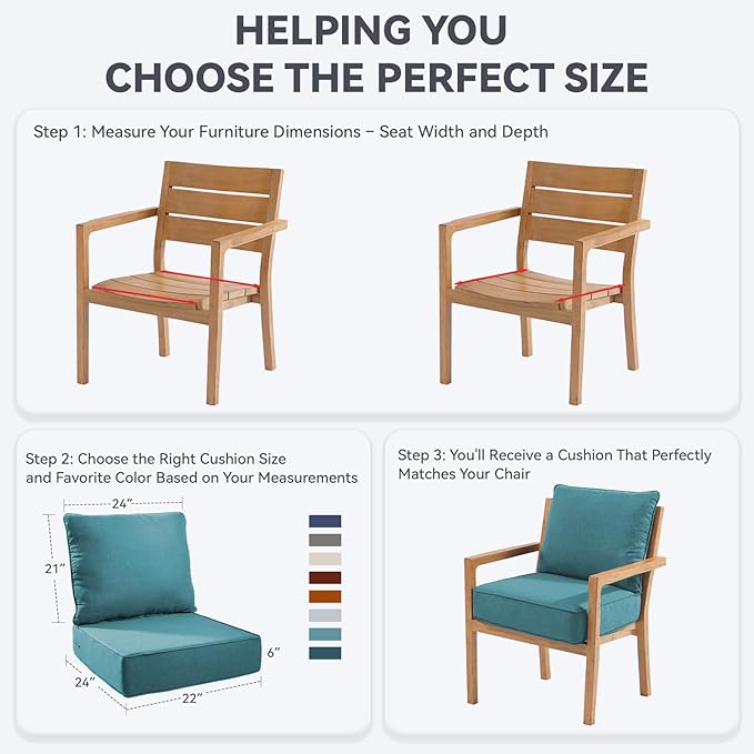 Outdoor Cushion Set for Furniture Patio Furniture, UV Resistant, Water Resistant - 6 Inch Thick Foam Garden Cushions– 22x24 Inch Patio Seat Covers for Chair/Sofa/Couch | Peacock Green | 4-Pack |