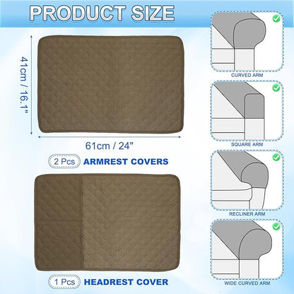 uxcell 3 PCS Armrest Covers, Couch Arm Cover Furniture Protect Slide Recliner Chair Armchair Covers with Side Storage Pocket for Sofa Recliner, Camel