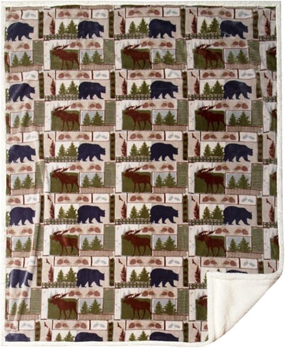 CARSTENS, INC. Ultra Premium Super Soft Plush Sherpa Fleece Oversized Throw Blanket 54" x 68", Vintage Lodge