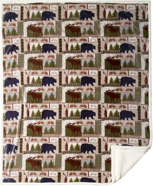 CARSTENS, INC. Ultra Premium Super Soft Plush Sherpa Fleece Oversized Throw Blanket 54" x 68", Vintage Lodge