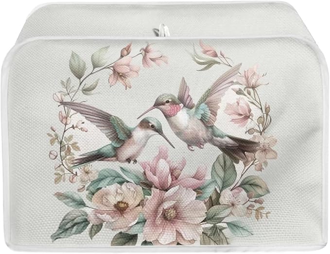 ZFRXIGN Flower Hummingbird Toaster Cover 2 Slice Toaster Dust Cover Small Appliance Covers Toaster Oven Cover Spring Floral Birds Dust Cover Kitchen Decorative Protector Beige