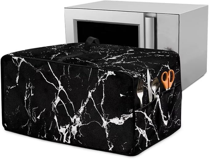 Air Fryer Toaster Oven Dust Cover Protective Microwave Oven Cover with Pockets, Dust-proof Countertop Appliance Protector, S, 14.5 x 18.5 x 9 Inches, Black Marble White Crack