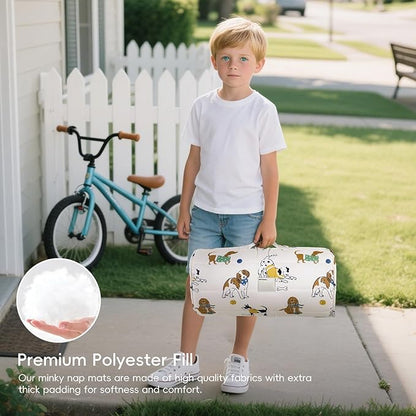 david's kids Minky Toddler Nap Mat with Pillow and Minky Fleece Blanket, Ultra Soft Slumber Bags for Kids, Perfect for Preschool, Daycare, Kids Sleeping Bags with Rollup Design, 50"x20", Dog
