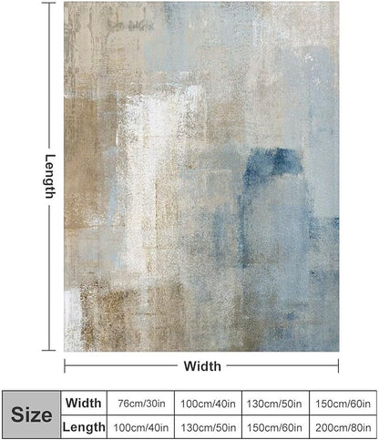 Abstract Gradient Blanket, Modern Fashion Art Blue Grey Brown Painting Strokes Pattern Soft Warm Cozy Plush Flannel Covers for Livingroom Bedroom Couch Chair Camping Travel Home Decor Tapestry 60x80in