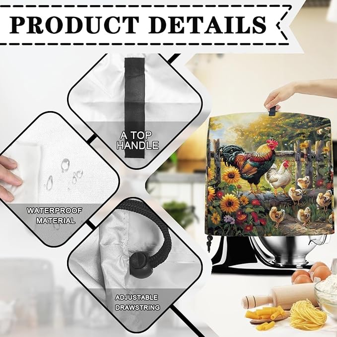 Stand Mixer Cover Waterproof Mixer Dust Cover Fits All Tilt Head & Bowl Lift Models Rooster Sunflower Kitchen Aid Mixer Covers Protector Dust Covers