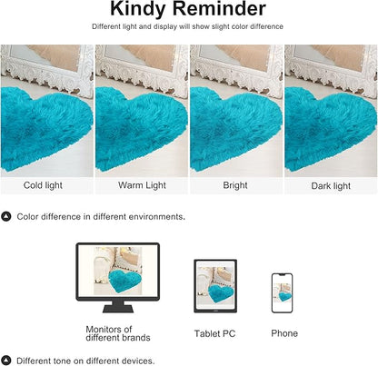 uxcell Heart Shaped Rugs for Bedroom,Small Aesthetic Carpet Girls,Cute Shaggy Floor Mirror Mat,Pastel Furry Throw Rug 2.3ftx3ft, Blue