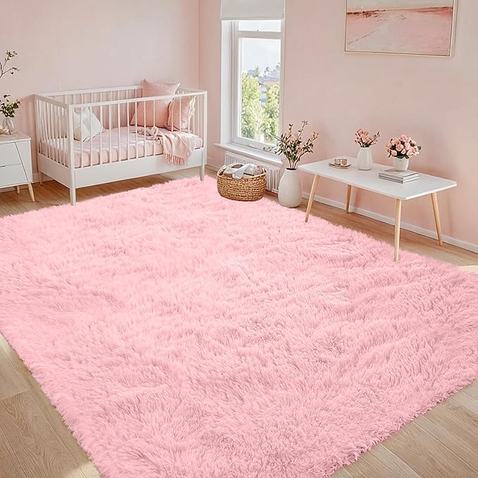 8x10 Area Rug for Living Room: Soft Fluffy Shag Pink Rugs for Bedroom, Non-Slip Large Fuzzy Plush Rug Indoor Floor Carpet for Nursery Kids Boys Girls Room, Dorms, Playroom, Modern Home Decor