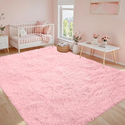 8x10 Area Rug for Living Room: Soft Fluffy Shag Pink Rugs for Bedroom, Non-Slip Large Fuzzy Plush Rug Indoor Floor Carpet for Nursery Kids Boys Girls Room, Dorms, Playroom, Modern Home Decor
