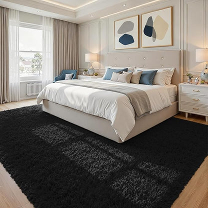 8x10 Area Rugs for Living Room Rug: Soft Fluffy Shag Black Rugs for Bedroom, Non-Slip Large Fuzzy Plush Rug Indoor Floor Carpet for Nursery Kids Boys Girls Room, Dorms, Playroom, Modern Home Decor
