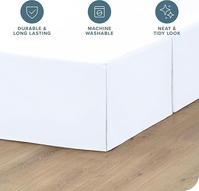 Bare Home Full Bed Skirt - 15-Inch Tailored Drop Easy Fit - Bed Skirt for Beds - Center & Corner Pleats (Full, White)