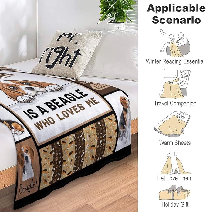 Beagles Dog Print Blanket Best Dog Pet Animal Throw Blankets for Couch Sofa Stuff Decor Gifts Lightweight Soft Cozy Fleece Plush Warm Flannel Bedding for Lover Man Woman Teen Adults 60"x80"