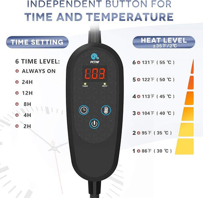 PETNF Pet Heating Pad Temperature Adjustment Anti-bite Puppy Heating with Timer Cat Dog Pad Indoor Waterproof Pet Warming Electric Heated Bed Mat for Small/Medium/Large Dog