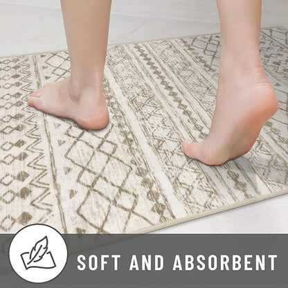 KUTA Area Rug 4x6 Boho, Moroccan Washable Rugs for Living Room Non Slip, Beige Ultra Soft Print Distressed Geometric Low-Pile Throw Carpet for Bedroom Nursery Dorm Decor