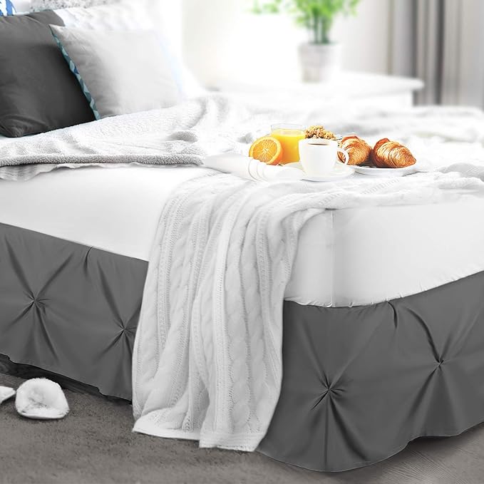 Nestl Grey Bed Skirt Cal King Size, Pinch Pleat Cal King Bed Skirt, 14" Inch Drop Cal King Bedskirt, Hotel Quality Grey Bed Skirts, Microfiber Bedskirt for Cal King Bed, Grey Cal King Bed Skirt
