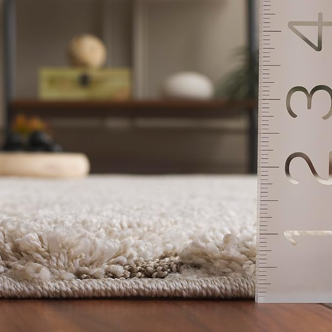 SAFAVIEH Florida Shag Collection 5' Round Cream/Beige SG471 Abstract Wave Non-Shedding Living Room Bedroom Dining Room Entryway Plush 1.2-inch Thick Area Rug