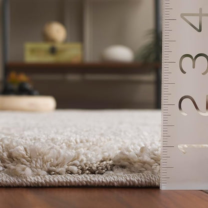 SAFAVIEH Florida Shag Collection 5' Round Cream/Beige SG471 Abstract Wave Non-Shedding Living Room Bedroom Dining Room Entryway Plush 1.2-inch Thick Area Rug