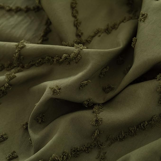 Bed Skirt Queen Size Ruffled Bed Skirt with Split Corners, 12 Inch Drop Dust Ruffle Bed Skirts with Platform, Boho Tufted Shabby Chic Queen Size Bed Skirts, Olive Green