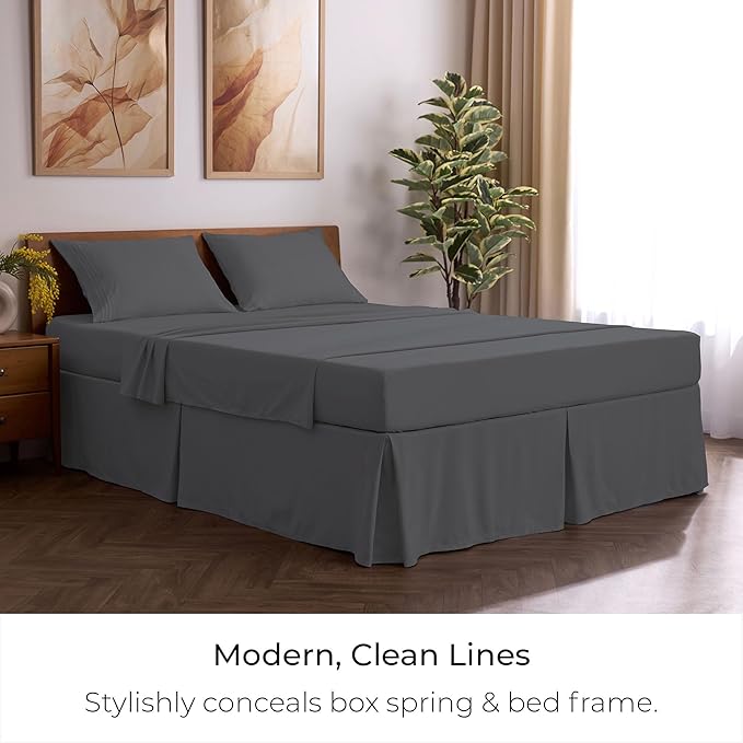Mellanni Bed Skirt Full Size - Bed Skirting - 15-Inch Tailored Drop Pleated Dust Ruffle - Hotel Luxury Bedding - Wrinkle, Fade, Stain Resistant - 1 Bedskirt (Full, Gray)