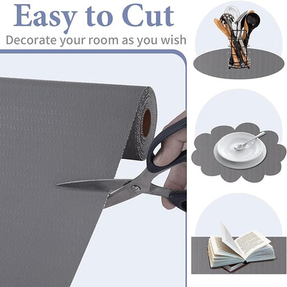 Drawer and Shelf Liner for Kitchen Cabinet: 17 in X 30 Ft Non Slip Waterproof Shelf Paper Non Adhesive Refrigerator Liners Gray Easy Liners for Bathroom Cupboard with Knife Tape Measure