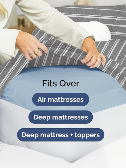 Extra Deep Pocket Full Sheets - 4 Piece Breathable & Cooling Bed Sheets - Hotel Luxury Bed Sheet Set - Soft, Wrinkle Free & Comfy - Easily Fits Extra Deep Mattresses - Deep Pocket Grey Striped Sheets