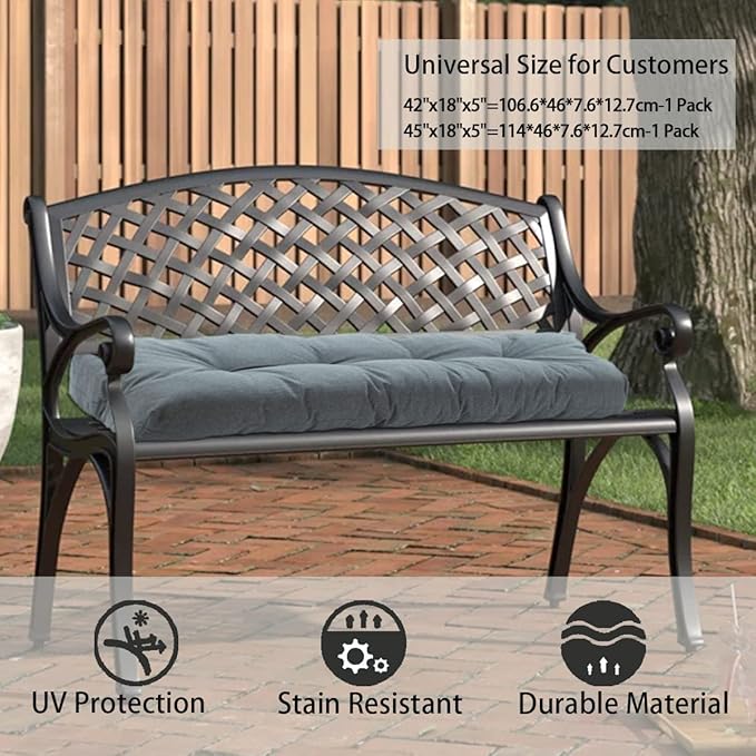 FUNHOME Outdoor Bench Cushion 48 x18 inch with Non-Slip Grips,Water Resistant Porch Swing Cushion,Bench Pillow Pads,Tufted Cushions for Patio Garden Furniture,48" Seat Cushions(Dark Gray)