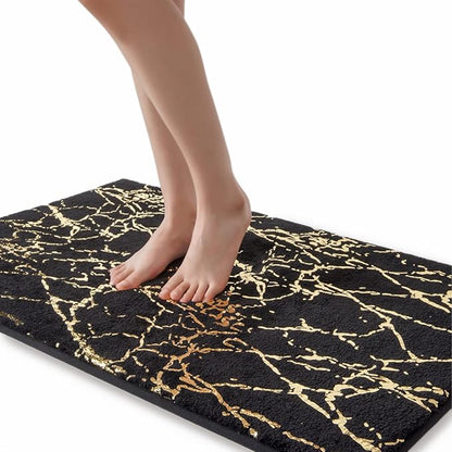 QJHOMO Marble Bathroom Rug Black and Gold Decor Bathroom Rugs Non Slip Bath Mat Super Absorbent Microfiber Plush Bathmat Machine Washable Floor Carpet for Tub, Shower, Bedroom (24x36 inch)