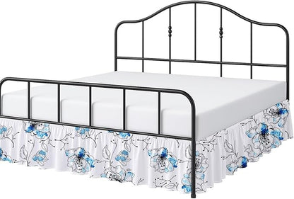 Cottington Lane Ruffled Bed Skirt Queen Size with Split Corner, Brushed Microfiber Hotel Quality Dust Ruffle, 15 Inch Drop Gathered Bedskirt, Soft, Stylish, Shrink & Fade Resistant, Blue Blossom