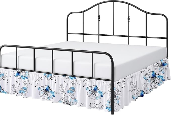 Cottington Lane Ruffled Bed Skirt Full Size with Split Corner, Brushed Microfiber Hotel Quality Dust Ruffle, 15 Inch Drop Gathered Bedskirt, Soft, Stylish, Shrink & Fade Resistant, Blue Blossom