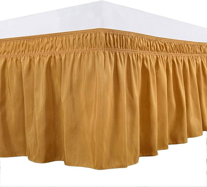 Gold Wrap Around Bed Skirts with 16" Drop - Three Sides Fabric Adjustable Elastic Dust Ruffle Silky Soft -600 TC Stretchy Bed Skirt-Olympic Queen(66"X 80") Gold