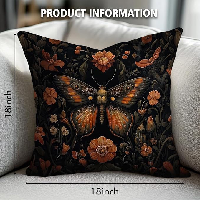 William Morris Abstract Vintage Floral Velvet Butterfly Design Throw Pillow Covers Home Decor, Retro Art Deco Pillowcase Cushion Cover for Bed Sofa Living Room, Square 18x18inch (Orange-Butterfly)