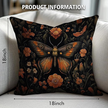 William Morris Abstract Vintage Floral Velvet Butterfly Design Throw Pillow Covers Home Decor, Retro Art Deco Pillowcase Cushion Cover for Bed Sofa Living Room, Square 18x18inch (Orange-Butterfly)