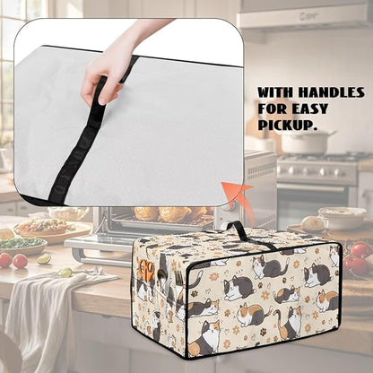 Cute Cats Paw Floral Print Microwave Oven Cover Waterproof Dust-Proof Microwave Oven Cloth Cover Polyester-Linen Fabric Small Appliance Dust Cover Case Protections Protector, S