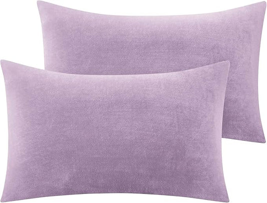 BEDELITE Flannel Pillowcases Standard Set of 2, Super Soft Fleece Pillow Case Cover with Zipper for Bedroom, Sofa, Couch,Luxury Cozy Fuzzy Velvet Pillow Shams for All Seasons(20x26 Inches, Lavender)