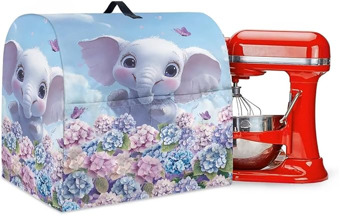 Cute Cartoon Elephant Mixer Cover Stand Dust Proof Covers with Handle and Front Pockets Kitchen Aid Mixer Cover for 6-8 Qt Mixer,Kitchen Coffee Maker Toaster Machine Dust Cover