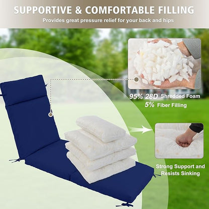 Chaise Lounge Cushion 80x26x3 Inch ?Set of 2 Outdoor Lounge Chair Cushions, Lounger Pad Replacement with Fade-Resistant, Removable & Machine-Washable Covers, Ideal for Patio Chaise Chairs, Navy Blue