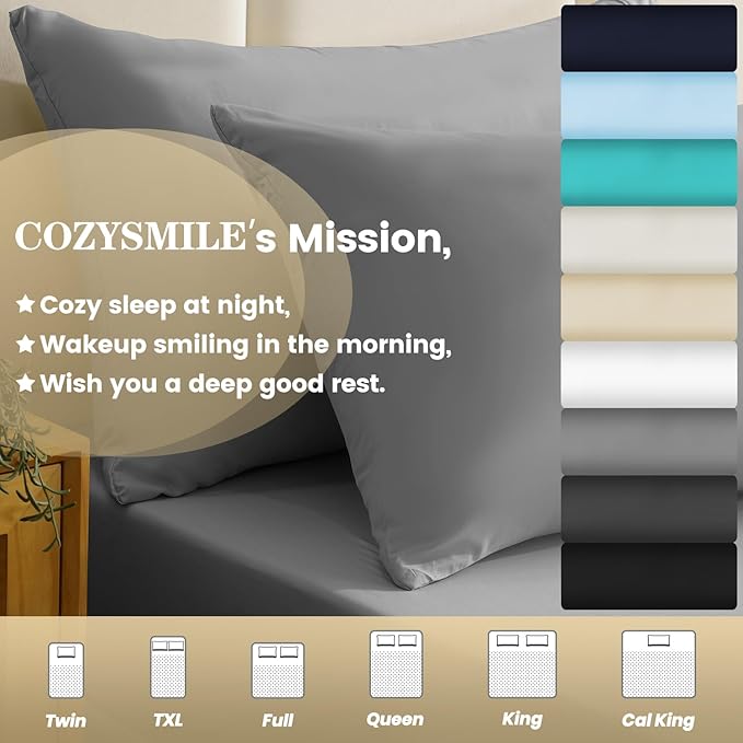 Queen Sheet Set - 4 Piece Silky Soft Breathable Bed Sheet & Pillowcase Set, 16" Deep Pocket Hotel Luxury Wrinkle Free Easy Care Bedding Sheets, Light Grey