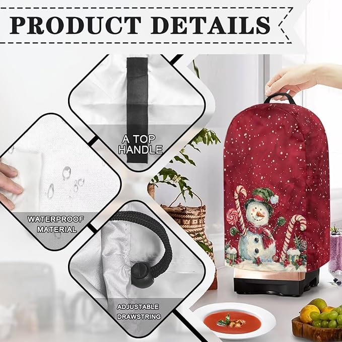 Christmas Blender Dust Cover Stand Mixer or Coffee Maker Appliance Covers with Drawstring Anti Fingerprint Polyester Dust Proof Stain Resistant Blender Cover for Kitchen, Snowman Print
