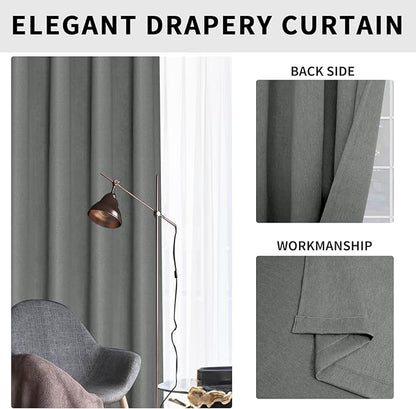 Easy-Going Linen Look Blackout Curtain Grommet Window Curtain Drapes for Bedroom, Living Room Thermal Insulated Room Darkening (2 Panels, 42x84 inch, Grey)
