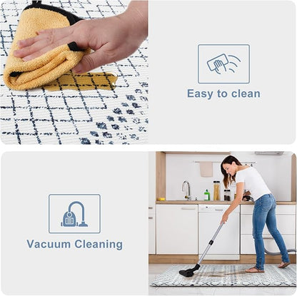 KIMODE Kitchen Mats 2PCS,Cushioned Anti Fatigue Boho Kitchen Rugs and Mats,Non Slip Waterproof Kitchen Mats for Floor,Comfort Foam Standing Desk Mat for Home,Office,Sink,Laundry,Blue and White