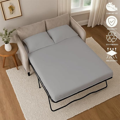 Sleeper Sofa 4 Piece Bed Sheet Set Premium Quality 100% Cotton 500 Thread Count, Smooth & Super Soft Sateen Weave, Extra Soft Bed Sheets, Wrinkle Free, 8 Inch Deep Pocket (Full, Silver)