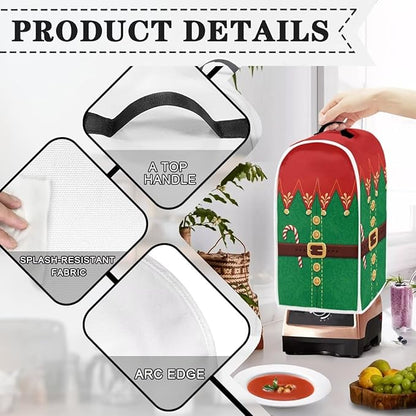 Christmas Teal Blender Cover for Kitchen Countertop Santa Claus Small Appliance Dust Cover Kitchen Decor Food Processor Protector with Handle Blender Protection Accessories