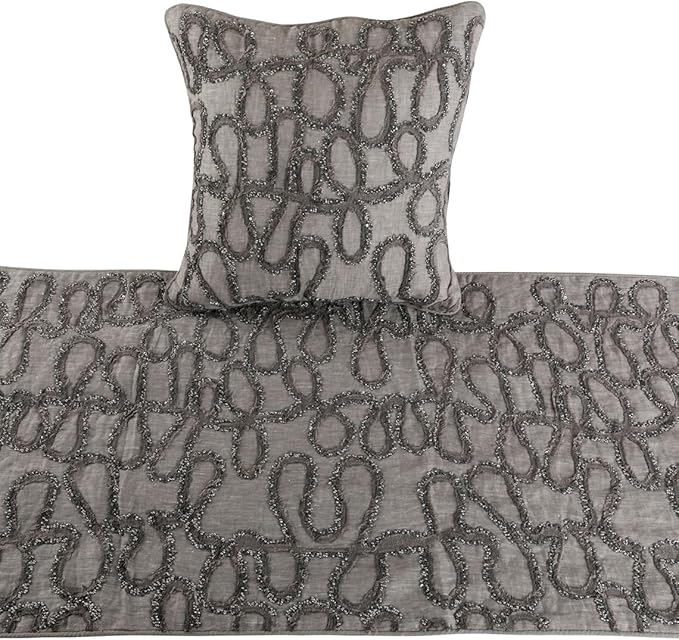 The HomeCentric King Queen Twin Bed Runner, Grey Designer Bed Scarf in Linen with Embroidery, Full Size 68"x18" Bed Runner with 2 Pillow Cover, Bed Linen Foot Warmer Home Living - Grace Forever