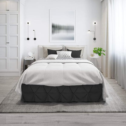 Nestl Pinch Pleat Twin Bed Skirt - 14" Drop, Premium Microfiber Black Bedskirt