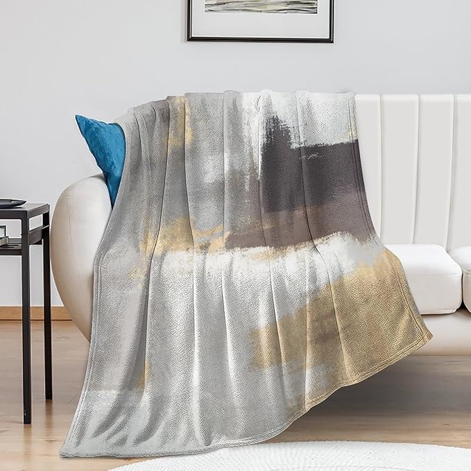 Fashion Gradient Blanket, Modern Abstract Baroque Grey Glod Painting Strokes Pattern Soft Warm Cozy Plush Flannel Covers for Livingroom Bedroom Couch Chair Camping Travel Home Decor Tapestry 30x40in