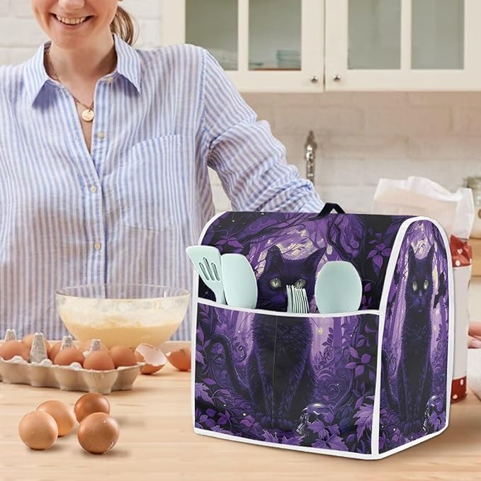 Black Cat Stand Mixer Cover Washable Kitchen Appliance Cover for 4.5-5 Quart Mixers Dustproof & Oilproof Food Processor Covers for Home Aid Mixers Accessories Halloween Kitchen Decor