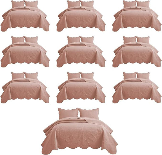 IR Imperial Rooms 10 Pack Twin Quilt Bedding Set (68" x 86") - Bulk Wholesale for Hotels, Guest Bedroom & Airbnbs - Lightweight Microfiber Reversible Floral Embossed Quilts Bedspreads (Peach)