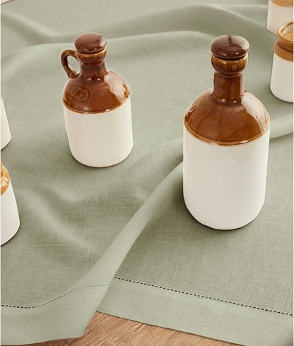 Solino Home Linen Sage Green Table Runner 108 Inches Long - 100% Pure Linen 14 x 108 Inch Table Runner for Christmas, New Year - Classic Hemstitch