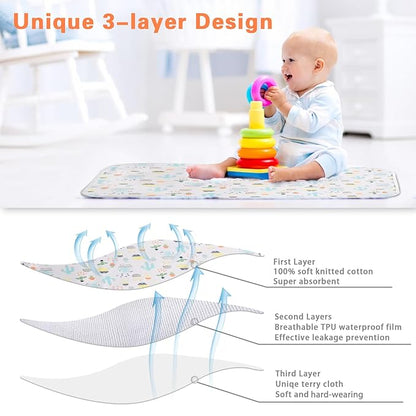 Baby Diaper Changing Pad Waterproof Portable Changing Pad 3 Pack Washable Mattress Pad Reusable Under Pads Changing Pad Liners for Travel 27.5 x 37.8 inches
