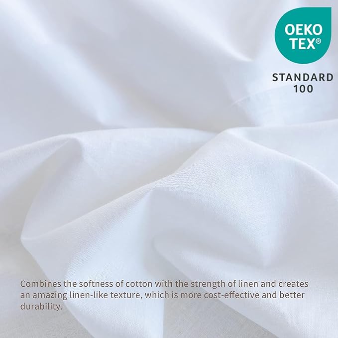 BISELINA French Linen Bed Skirt with Pleated Corner 14-Inch Tailored Drop Natural Flax Cotton Blend Basic Dust Ruffle Soft Cozy Farmhouse Bedding (14" Queen, Basic White)