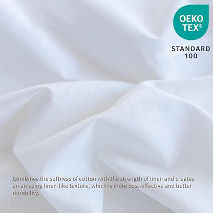 BISELINA French Linen Bed Skirt with Pleated Corner 18-Inch Tailored Drop Natural Flax Cotton Blend Basic Dust Ruffle Soft Cozy Farmhouse Bedding (18" King, Basic White)